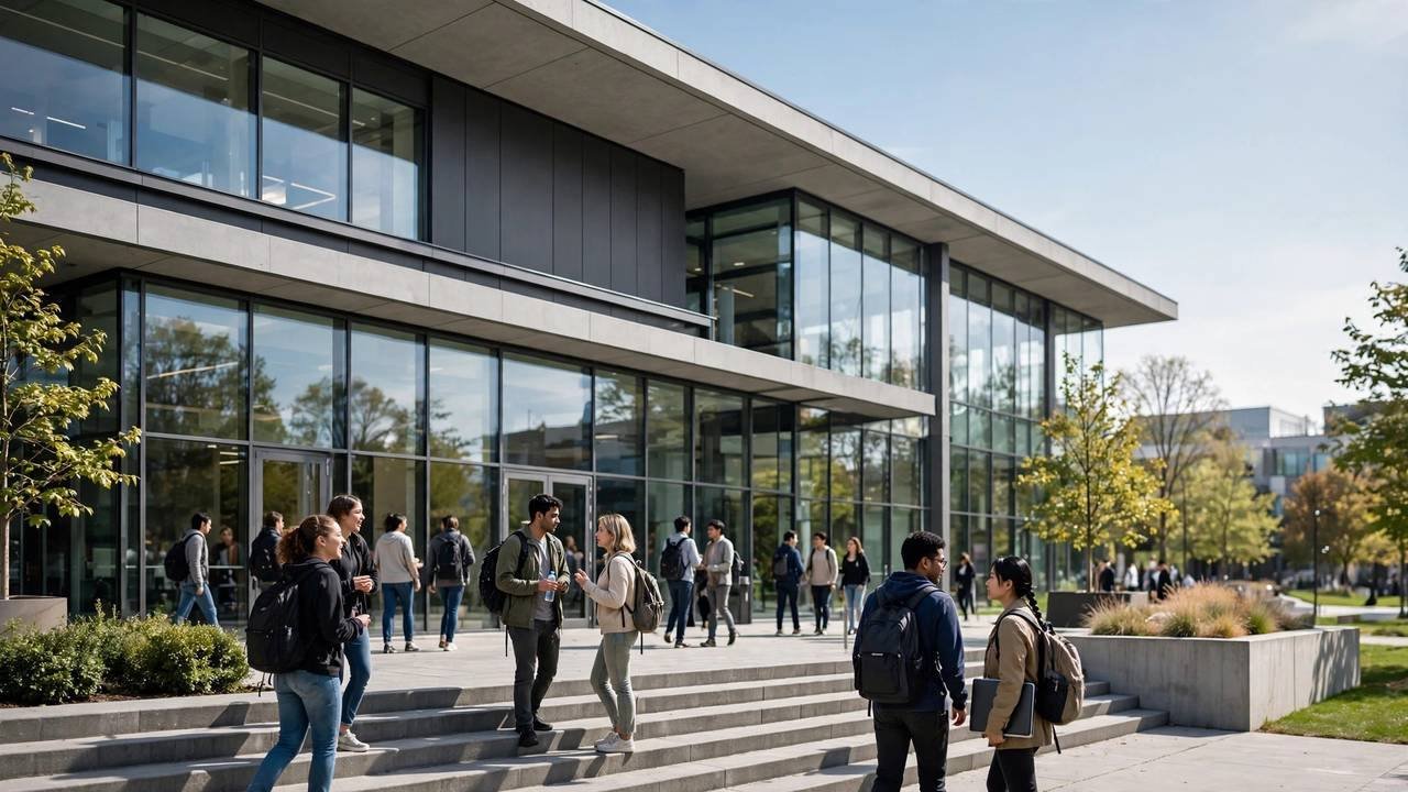 Students on a modern university campus